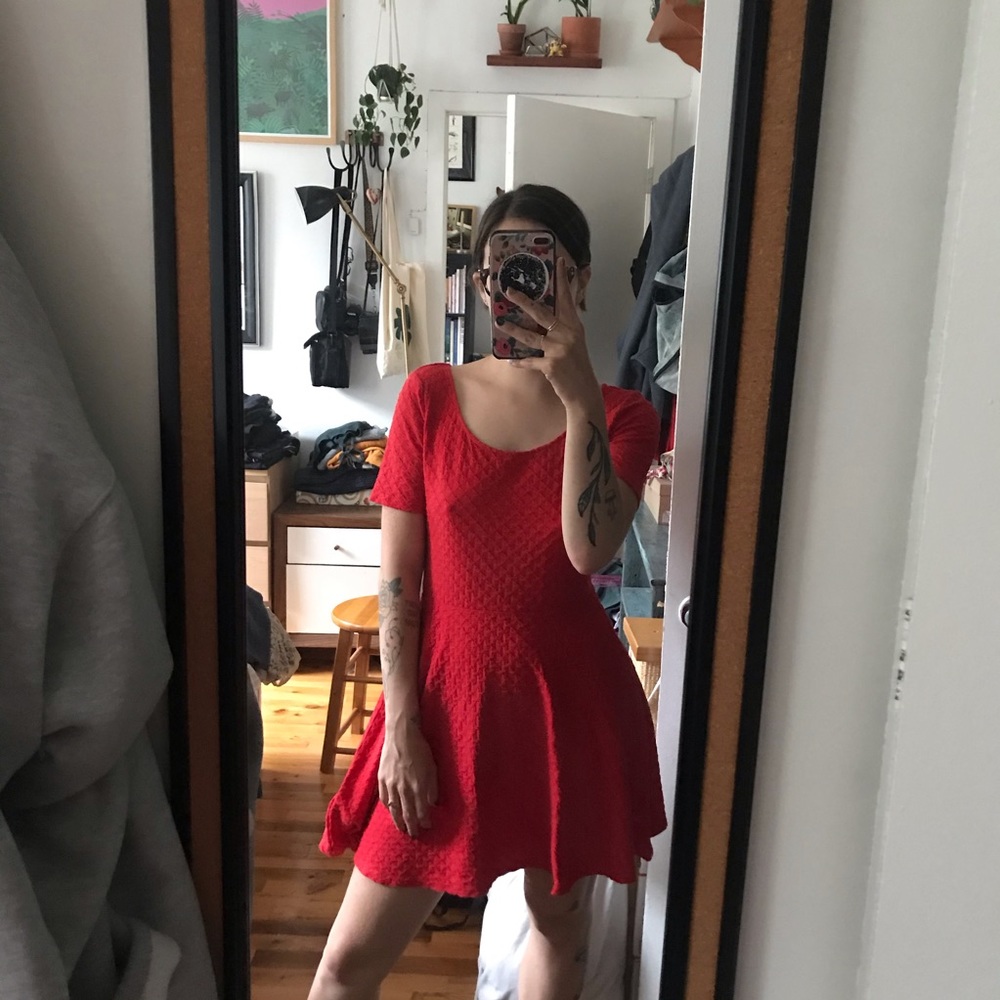 Red H&M A-line Stretchy Skater Dress